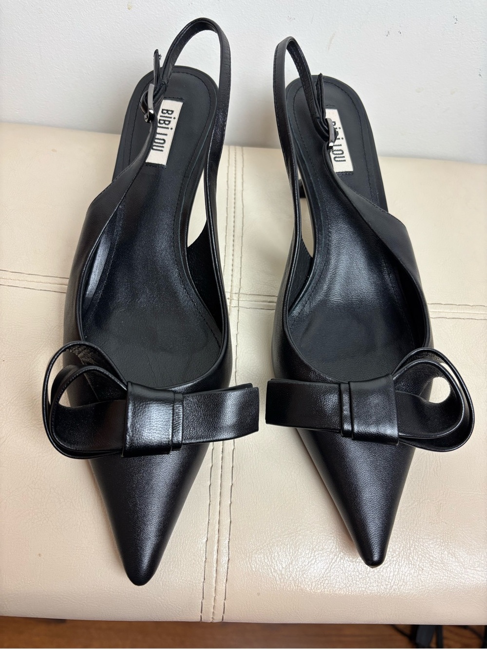 Anthropologie Bibi Lou Knotted Slingback Black Kitten Heels Size EU 40 / US 9.5
